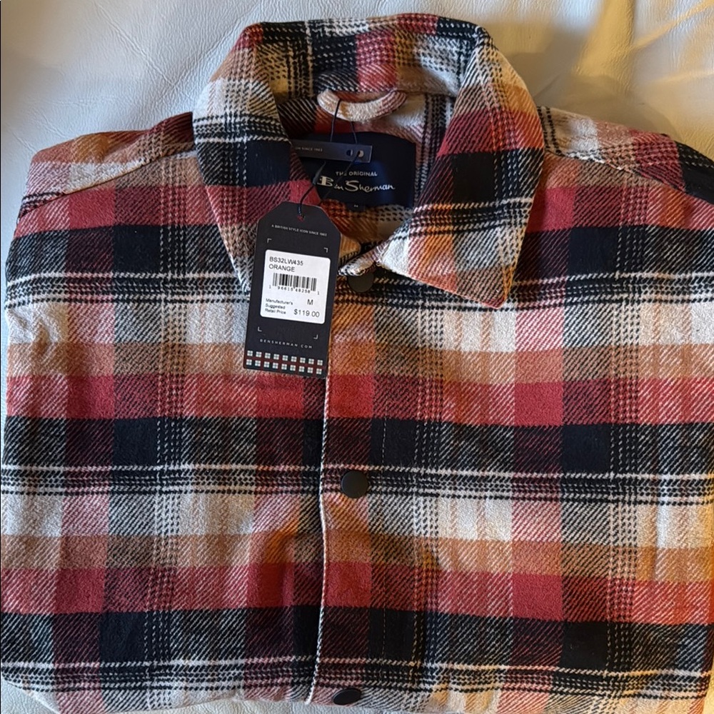 Ben Sherman Red, Gold and Black Plaid Casual Button Down Shirt